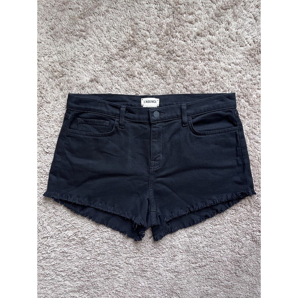 L'AGENCE Zoe Fray Hem Cutoff Denim Shorts in Noir (Black) Size 31